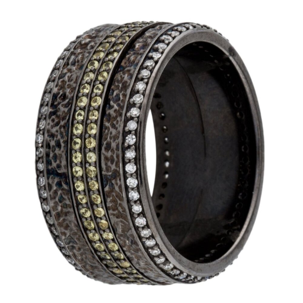 STEPHEN WEBSTER DIAMOND & YELLOW SAPPHIRE STERLING SS HIGHWAY SPINNER BAND RING - Picture 2 of 6